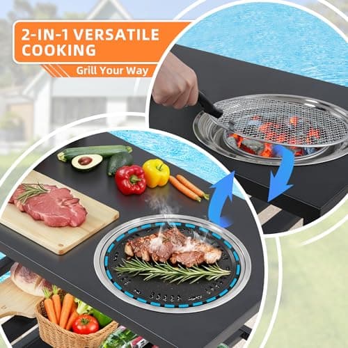 Outspurge Outdoor Grill Cart with Grill Kit, Movable BBQ Prep Tables Station with Wheels, Dining Cart Table with 2-Tier Storage Cart, 33.3" Lx19.9W x33.2H Grill Table, Black - Thumbnail 3