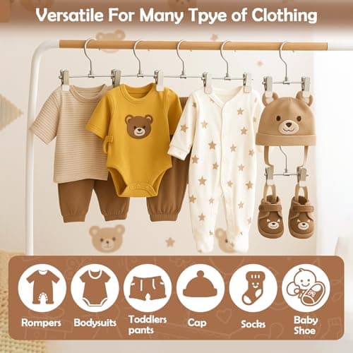 Mity rain 10-Pack Baby Hangers - 360° Rotatable Silicone Clip Kid Hanger, Space-Saving Toddler Hangers,Premium Stainless Steel, Ideal for Newborn & Children Wardrobe Organization. - Thumbnail 4
