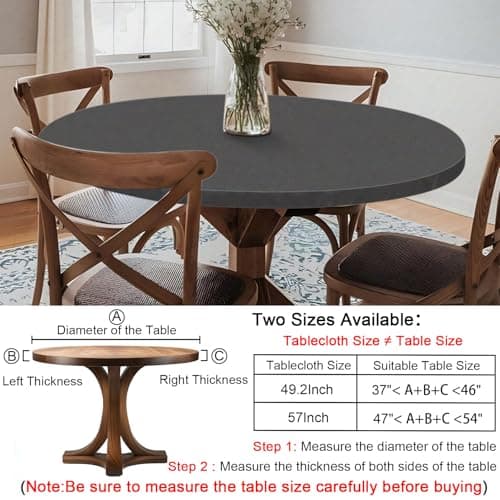 opstellen Fitted Dark Grey Black Round Tablecloth for 40-44" Tables Modern Non Slip Water Proof Table Cover Spring Autumn Outdoor Garden Accessories College Dorm Stuff Apartment Storage Cool - Thumbnail 2