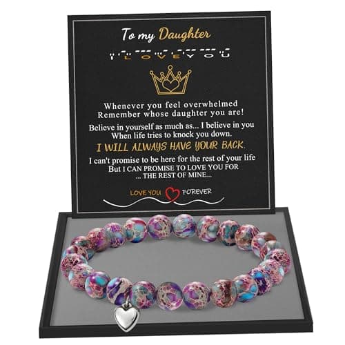 Mothers Day Gifts for Daughter, Daughter Gifts Beaded Bracelets for Teen Easter Basket Stuffers Stocking Stuffers for Teens Trendy Stretch Purple Imperial Stone Bead Bracelet Christmas Gift Idea - Image 1