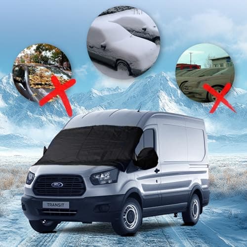 Windshield Cover for Ice and Snow for 2015-2025 2026 Ford Transit Accessories Wagon XL Cargo Vehicle,Connect Van Custom Fit Transit Oxford Fabric Windshield Frost Cover, All Weather Hail Protector - Thumbnail 5