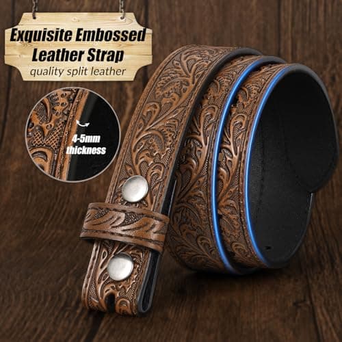 JKEEMI Kids Western Belt for Boys Girls, Embossed Genuine Leather Cowboy Cowgirl Belt for Jeans Pant Dresses Gift - Thumbnail 3