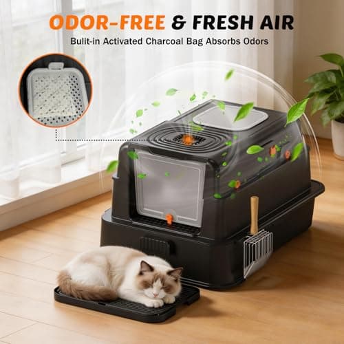 Stainless Steel Litter Box with Lid: XL Extra Large Cat Litter Box for Big Cats, Enclosed Kitty Litter Boxes with Drawer, High Sided Metal Cat Box with Scoop, Front & Top Entry, Odor Free, Non-Stick - Thumbnail 5