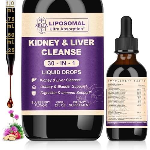 30-in-1 Kidney and Liver Cleanse Detox & Repair Drops with Cranberry Extract, Milk Thistle & Chanca Piedra, Vegan Kidney Support Supplement for Urinary Tract & Liver Support | Blueberry Flavor, 1P - Image 1