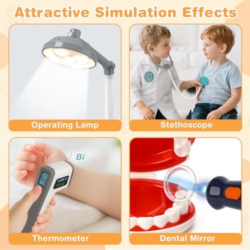 Dreamon Doctor Kit for Toddlers 3-5 Pretend Play Toys - 29 Pcs Kids Dentist Cart Play Set with Light and Costume - Role Play Medical Toy for 3+ Year Old Boys and Girls Christmas Birthday Gifts - Thumbnail 4