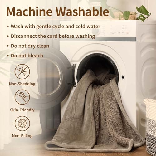 Bearhug Electric Blanket Twin Size 62" x 84", Velvet & Sherpa Heated Blanket, 5-Year Warranty, 10 Heating Levels & 1-12H Auto Off, Over-Heat Protect, ETL Certification, Machine Washable - Thumbnail 5