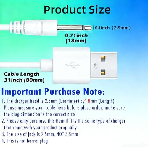 Rlissfiose 2Pack 2.65ft (80cm) USB-A 7MM Magnetic Replacement Charger Cable &18MM DC Charging Port (2.5MM) Set to Magnetic&DC Cord for Rose Charger Toys,Massagers, Cleansers Electronics - Thumbnail 4