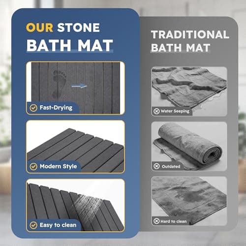 Osumlee Large Foldable Stone Bath Mat,Diatomaceous Earth with Non-Slip and Super Absorbent, Dry Mat with Quick Dry for Bathroom,Easy to Clean（23.6" Lx15.35 W,Dark Grey） - Thumbnail 6