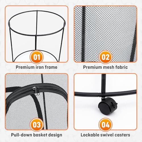 HENMI Upgraded Round Sports Ball Storage Cart - Rolling Ball Holder with Wheels for Basketball Storage & Outdoor Toy Storage, Metal Bin for Garage & School - Thumbnail 5