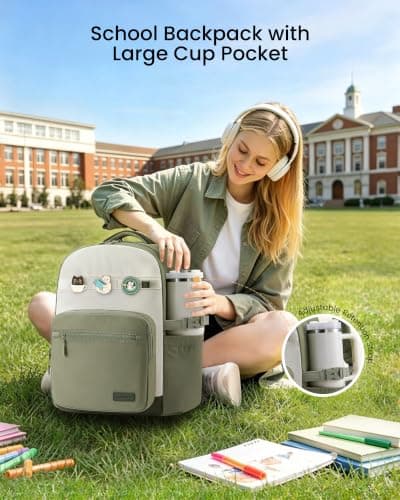 LOVEVOOK Laptop Backpack for Women with 40oz Tumbler Holder, Lightweight School Backpack Fits 15.6 Inch Laptop, Cute College Backpack for Work, Travel & Daily Commute - Thumbnail 3
