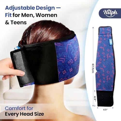 Hilph Adjustable Migraine Relief Cap with Thickened Gel Cold Compress, Headache Relief Cap, Face Cooling Mask Gel Head Wrap for Tension, Stress & Hangover, Soothing Gifts for Women Men Blue - Thumbnail 3