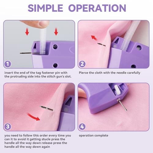 Portable Stitch Gun for Clothes, Micro Handheld Quick Clothing Fixer & Stitchy Tagging Gun, Sewing Kit with 6 Needles, 1000 Black &1000 White Fasteners - Thumbnail 6