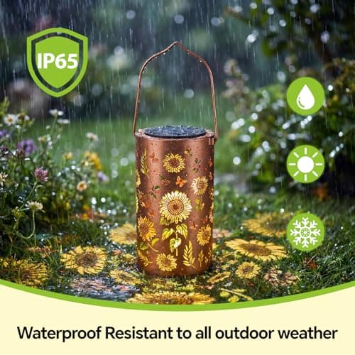 2 Pack Sunflower Solar Lanterns Outdoor Waterproof , Garden Backyard Patio Decor Gifts for Women Mom Sister Her, Grandma Hanging Solar Lights Metal Decoration Outside for Yard, Patio, Backyard, Porch - Thumbnail 2