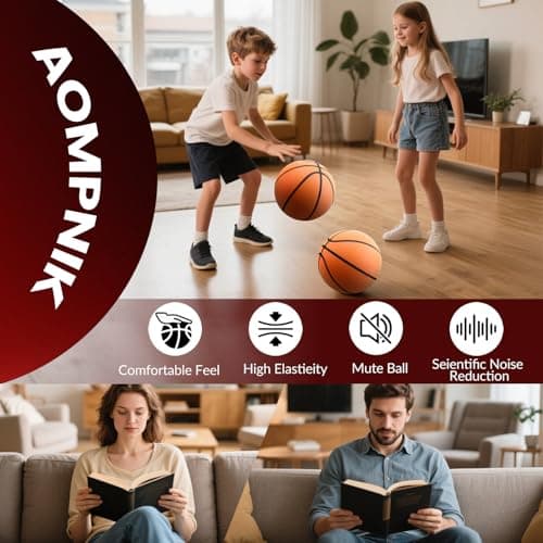 Aompnik Silent Basketball Size 7- Grooved Dribble Dream Silent Basketball, Pro PU Form Indoor Ball for Training Home & Indoor Activities. Real Feel Higher Bounce Quieter. - Thumbnail 3