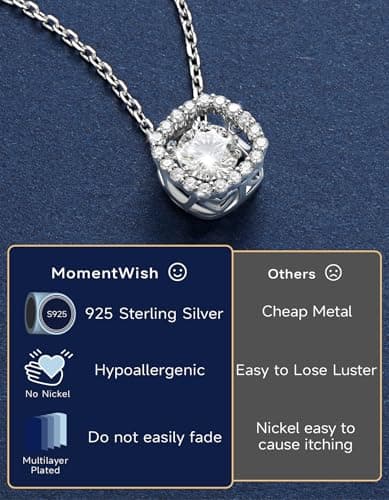 MomentWish Dancing Necklace, Sparkling Gift for Her,1Carat Cushion Moissanite Necklaces for Women 925 Sterling Silver Foating Diamond Necklace for Birthday Anniversary Christmas - Thumbnail 5