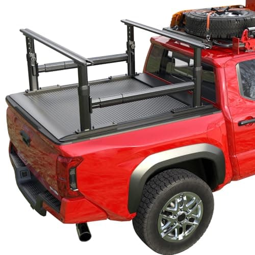 Ladder Rack for Truck with Tonneau Cover w/T-Slot Rails, 800 LBS Capacity Truck Bed Rack with Side Bars, 19"-25" Height-Adjustable Aluminum Ladder Racks, Fit for Mid Size Pickup Tacoma Gladiator - Image 1