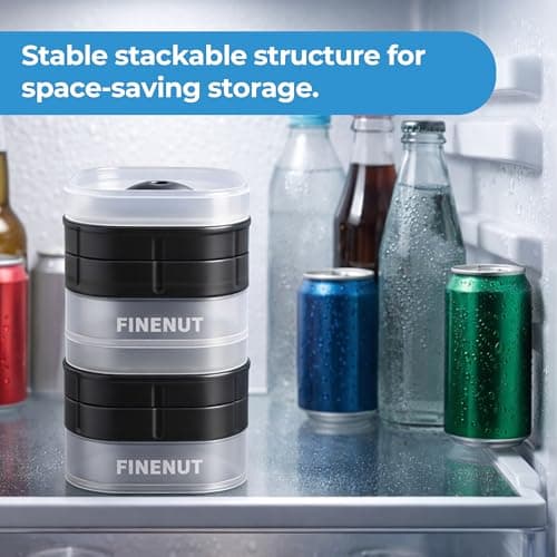 FINENUT Easy Release Ice Ball Maker Mold, 4 Pack, 2.5 Inch Large Round Ice Cube Mold for Whiskey & Cocktails, Stackable Lid, Reinforced Leak-Resistant Silicone, BPA-Free - Thumbnail 3