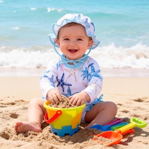 AMAWMW Infant Baby Girl Swimsuit Long Sleeve One-Piece Swimwear with Hat Rash Guard Floral Zipper Bathing Suit Beach Wear - Thumbnail 2