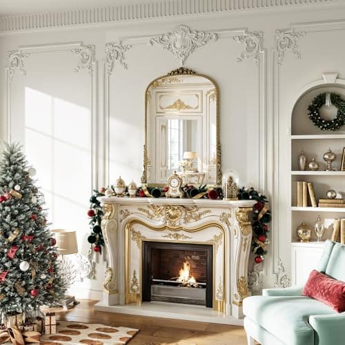Vintage Gold Ornate Baroque Mirror - 40"X29" Arched Antique Brass Mirror with Full Frame - Traditional Decorative Wall Mounted Mirrors for Wall/Mantel/Entryway/Hallway - Home Decor for Living Room - Thumbnail 4