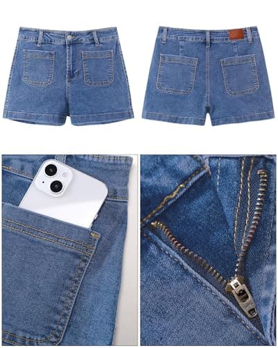 luvamia Womens Medium Blue Jean Shorts Plus Size Jean Shorts Womens Jorts Jean Shorts Womens High Waisted Stretchy Shorts Women Comfy High Rise Shorts Medium Blue Size X-Large US Size 16 to Size 18 - Thumbnail 6