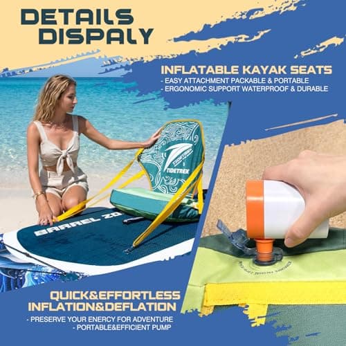 TIDETREK 11'/11'6" x 33"/34" x 6" Inflatable SUP Paddle Board – Extra-Wide, Stable Stand Up Paddle Board with Premium Full Accessory Set for Adults & Youth (Ocean Spirit/Kayak Seat, 11'x33 x6) - Thumbnail 5