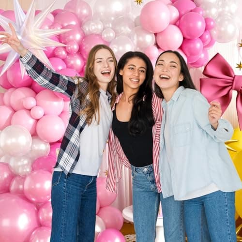 Pearl Pink White Balloon Arch Kit, Pearl Pink Pearl White Balloon Garland Kit with Star Balloon for Themed Birthday Wedding Baby Shower Gender Reveal Bridal Wedding Party Decoration - Thumbnail 6