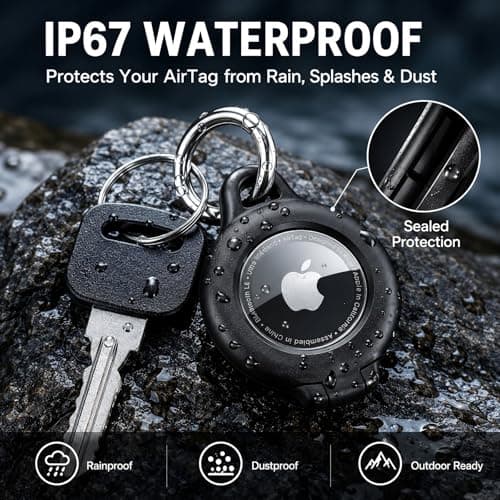typecase AirTag Holder 4 Pack, Waterproof AirTag Keychain Case Compatible with Apple AirTag, Durable Protective Cover with Key Ring for Keys, Luggage, Backpack, Pet Collar and Bags, Black - Thumbnail 4
