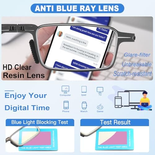 TOVEEN Compact Folding Reading Glasses for Men, Lightweight Ultra Thin Anti Blue Ray Readers with Durable Portable Case 3.5+ - Thumbnail 4