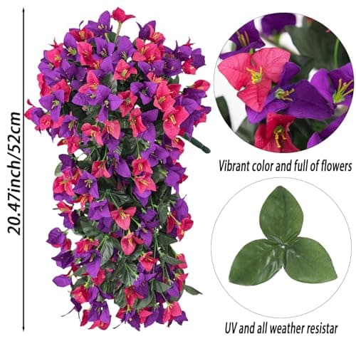 BSMYBO Bougainvillea Artificial Hanging Flowers Plants for Outdoors UV Resistant Faux Trailing Hanging Vine Outdoor Plants for Front Porch, Balcony, Patio, Outdoor Planter (Mix Color-2PCS) - Thumbnail 4