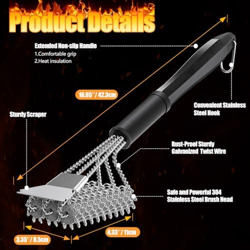 HOUSE AGAIN Grill Brush and Scraper Bristle Free, 304 Stainless Steel Brush Head Non Metal Bristles, Safe Steam Outdoor Grill Cleaning BBQ Grill Accessories for Smoker/Porcelain/Weber Gas/Charcoal - Thumbnail 2