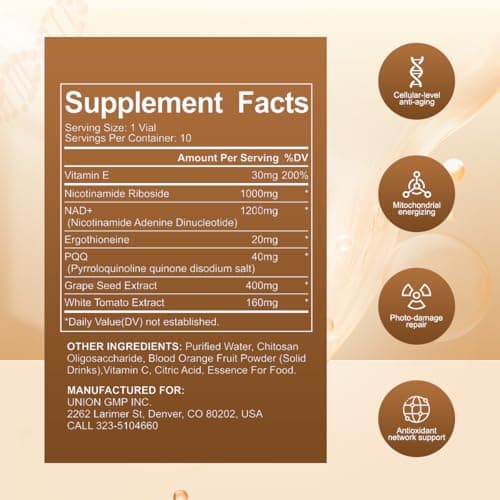 Perseek NAD+ 1200mg Liquid Supplement with Nicotinamide Riboside, PQQ & Grape Seed Extract for Cellular Vitality, Energy Metabolism & Antioxidant Support – 10 Liquid Vials - Thumbnail 6