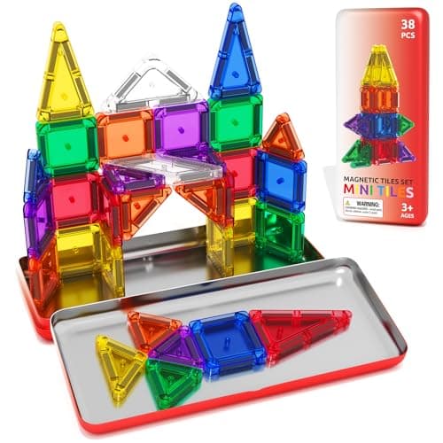 ORZbb Travel Mini Magnetic Tiles with Case Toddler Road Trip Essentials Set, Magnetic Blocks Building Toys for 3+ Year Old Boys Girls Preschool Montessori Sensory Learning Birthday Gifts - Image 1