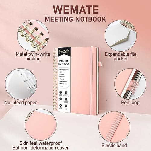 WEMATE Meeting Notebook for Work B5 (7"x10") - PU Leather Work Notebook with Agenda, Action Items & Notes - 200 Pages for Men&Women, Staff and Students, Meeting, Projects Planning -Rose Gold - Thumbnail 6