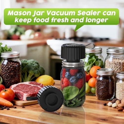 Mason Jar Vacuum Sealer, Food Saver Vacuum Sealer Machine(Lids Included) for Wide, Regular Mouth Mason Jars, Portable Automatic Canning Machine For Kitchen Food Storage(Black) - Thumbnail 4