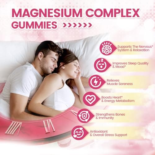 Magnesium Gummies with Magnesiums Glycinate Citrate Malate Vitamin D3 K2, Calcium, Zinc, CoQ10-60 Gummies Magnesium Complex for Women, Men & Kids - Thumbnail 2