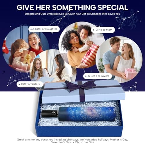 ECOBRELLA Windproof Travel Umbrellas for Adults- Automatic Backpack Lightweight Umbrellas with 12Constellations Pattern - Thumbnail 5