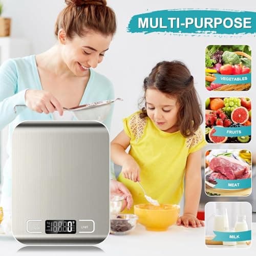 HFLYJPYW Digital Kitchen Scale, 11lb Stainless Steel Food Scale with LCD Display, 6 Units Tare Function, 0.05oz/1g Precision for Baking (White) - Thumbnail 5