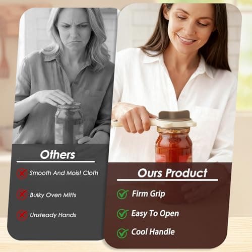 4 in 1 Multi-Purpose Jar Opener, Adjustable Stainless Steel Lid Remover for Seniors & Arthritis Sufferers, Jar Opener for Weak Hands with Bottle Cap Opener, Fits Kitchen Jars, Bottles & Cans (Beige) - Thumbnail 2
