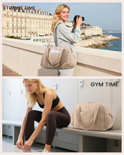 LOVEVOOK Duffle Bag for Travel, Puffer Weekender Gym Bags for Women with Wet Pocket, Lightweight Carry On Bag Overnight Bag with Toiletry Bag, Hospital Bags for Labor - Thumbnail 5