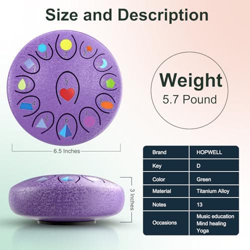 Rain Drum for Outside Garden, Steel Tongue Drum 6.8 Inch 13 Notes, Meditation Music Instrument, Meditation Outdoor, Unique and Unusual Gift Ideas, UV Printed Notes with Geometric Patterns (Lavender) - Thumbnail 3