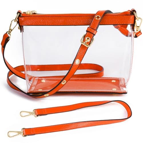 Y&R Direct 3-IN-1 Clear Zipper Crossbody Bag with Vegan Leather Trim Clear Purse for Stadium Festival Concert Gameday Gifts (Orange) - Image 1