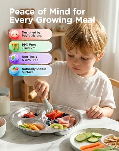 Titanium Kids Plates, Beyond Food-Grade Toddler Plates Naturally Hygienic Baby Plates Balanced Nutrition Smart Divided Portion Control Plate Non - Toxic Panda Shape Dishwasher Safe 3 Pack - Thumbnail 6