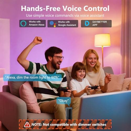 DAYBETTER Smart Light Bulbs, RGBCW Color Changing Smart Bulb Compatible with Alexa & Google Home,Preset Scene, Music Sync, A19 E26 2.4G WiFi Bluetooth Dimmable LED Bulbs, 60W Equivalent, 800LM, 6 Pack - Thumbnail 2