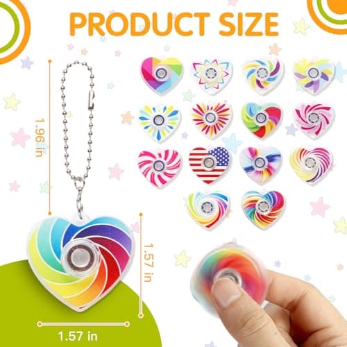 Heart Fidget Spinner Party Favors, 30 Pack, 2-in-1 Sensory Rotating Pendant Toys, Stress Reducer for Kids and Adults, Autism Anxiety Relief, Classroom Rewards - Thumbnail 4