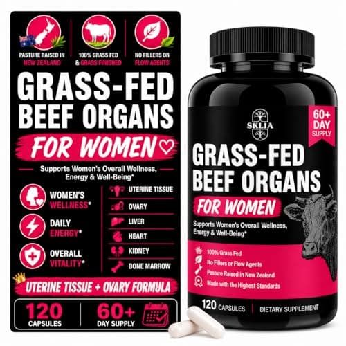 SKLIA Beef Organ Supplement for Women - Beef Liver, Kidney, Heart, Uterus Tissue, Ovary | Supports Women's Overall Energy and Wellness | Grass Fed, Pasture Raised in New Zealand, 120ct,1P - Image 1