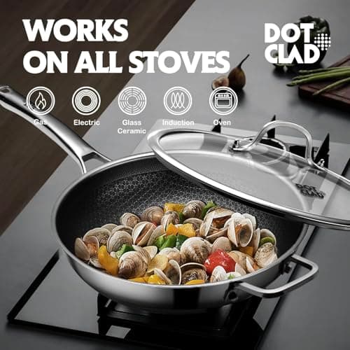 DOTCLAD 13 Inch Hybrid Stainless Steel Wok with Lid and Steamer Basket, Non Stick Stir Fry Pan, PFOA-Free, Works on Induction, Dishwasher & Oven Safe - Thumbnail 4