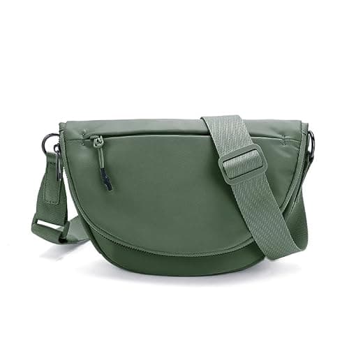 Fashion Crescent Moon Bag For Women & Men - Medium Nylon Shoulder Bag With Adjustable Strap, Lightweight & Foldable Design (A-Pea Green) - Image 1