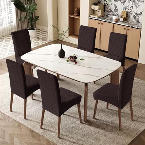 Genina Waterproof Chair Covers for Dining Room Set of 6, Removable Washable Chair Slipcover Protectors, Chocolate - Thumbnail 2