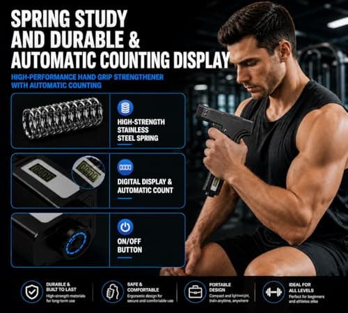 Grip Strength Trainer with Finger Exerciser, Digital Counter Adjustable Hand Grip Strengthener for strength training, recovery and muscle building (1) - Thumbnail 3