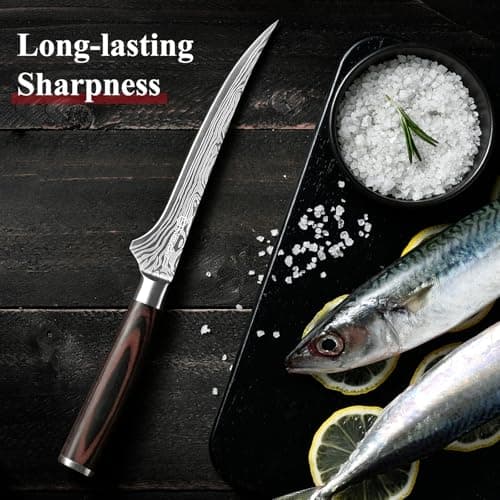 Sunnecko Boning Knife with Pakkawood Handle,6 inch High Carbon German Stainless Steel Fillet Knife for Meat and Poultry - Thumbnail 4